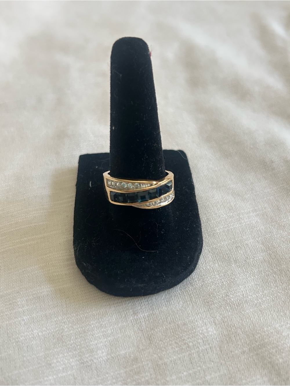 Gold-Tone Blue Crystal Band Ring - Women Jewelry